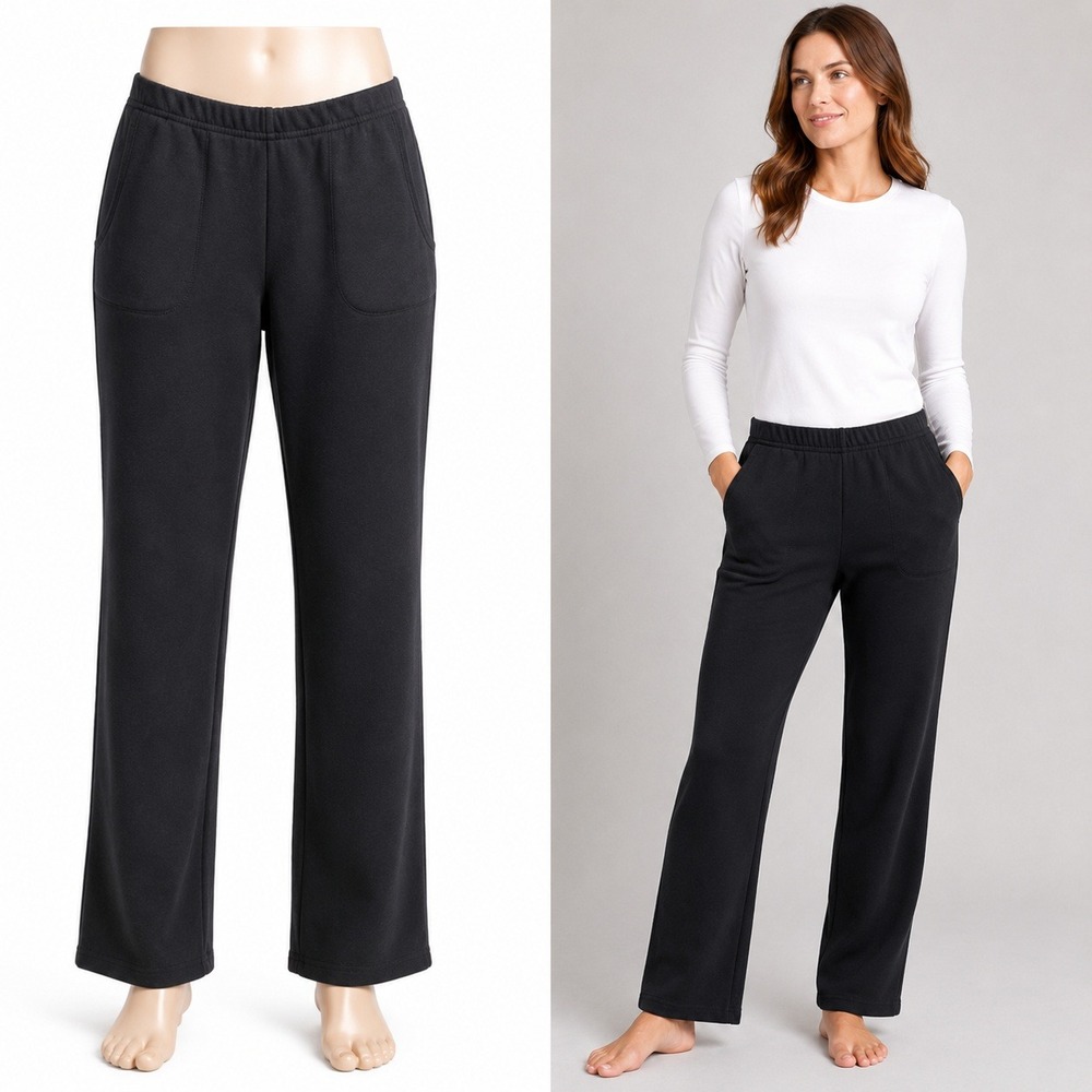 Oleg Cassini Essentials Pants Women Small Black Fleece Straight Leg Vintage
